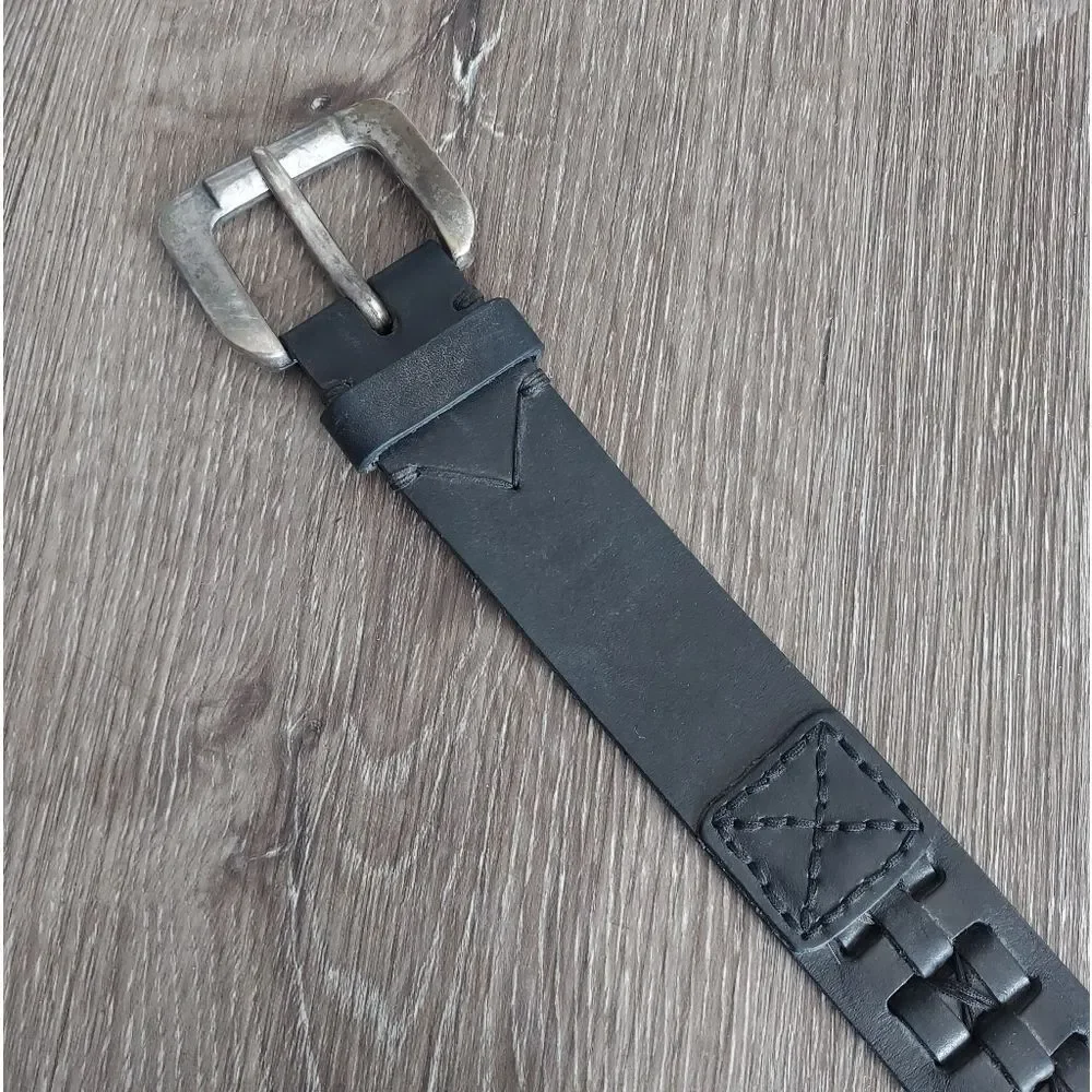 Men's Black Leather Woven Belt 40.5